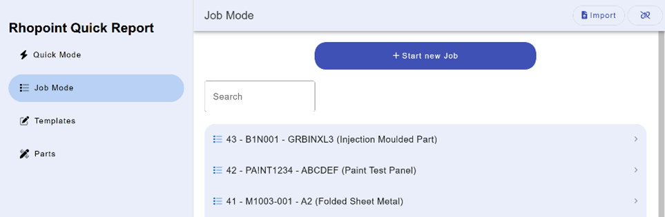 Job mode screen Job mode screen