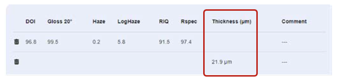 Spot with thickness measurement